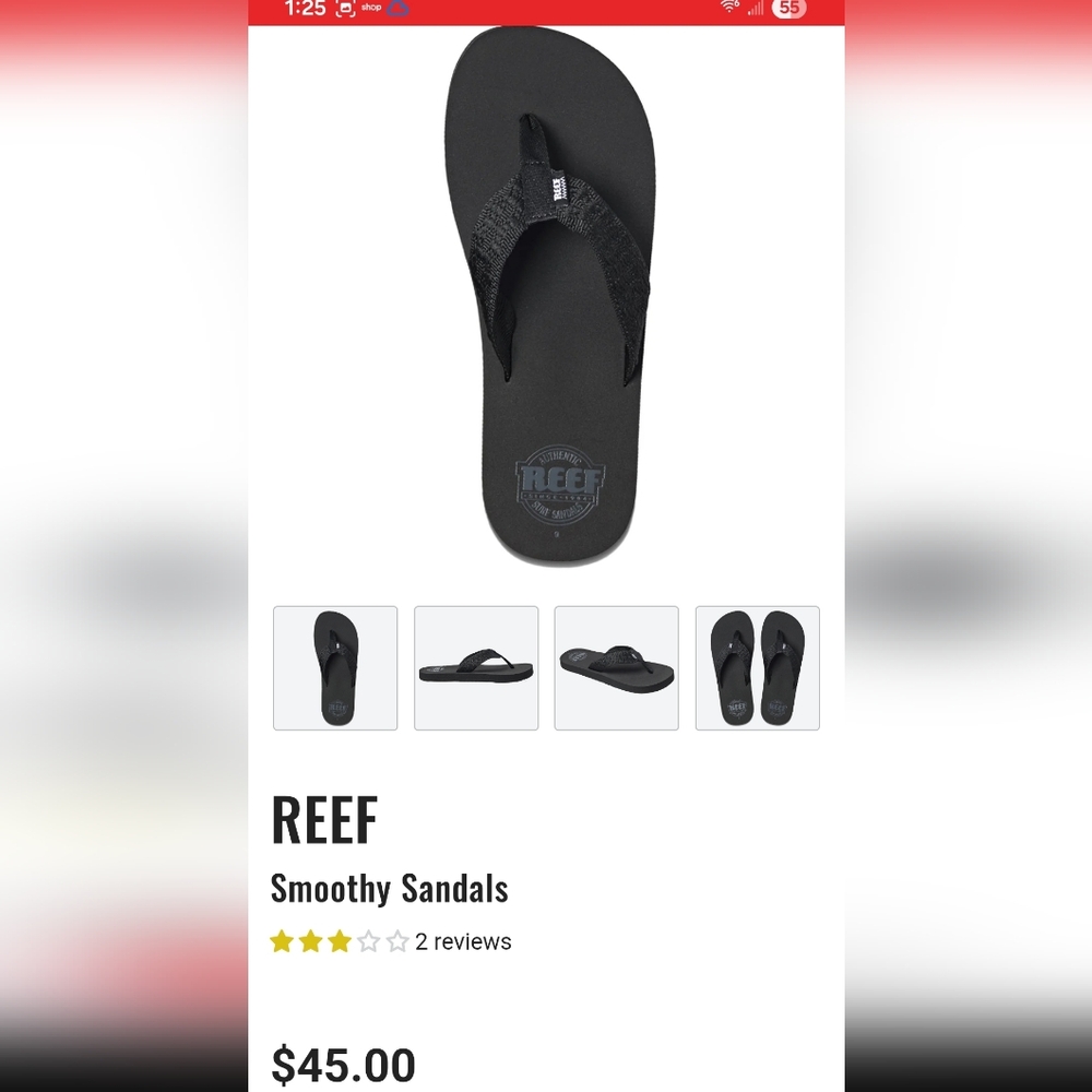 Reef Black Smoothy Flip Flops Size EU43, US 10